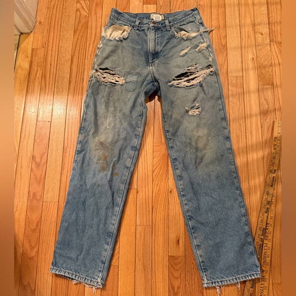 L.L. Bean Other - L.L. Bean Distressed Stained Faded Patched Worn Thrash Flannel lined Blue Jeans